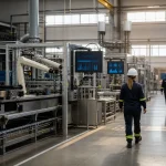 Modern svensk fabrik med integrerad digital teknik och säkerhetssystem